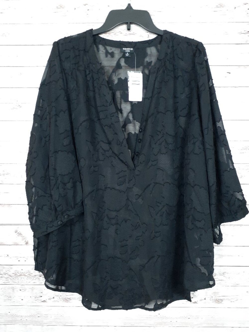 Torrid Harper Sheer Floral Pullover Blouse 3X 22/24 3/4 Sleeve Clip Chiffon 877A